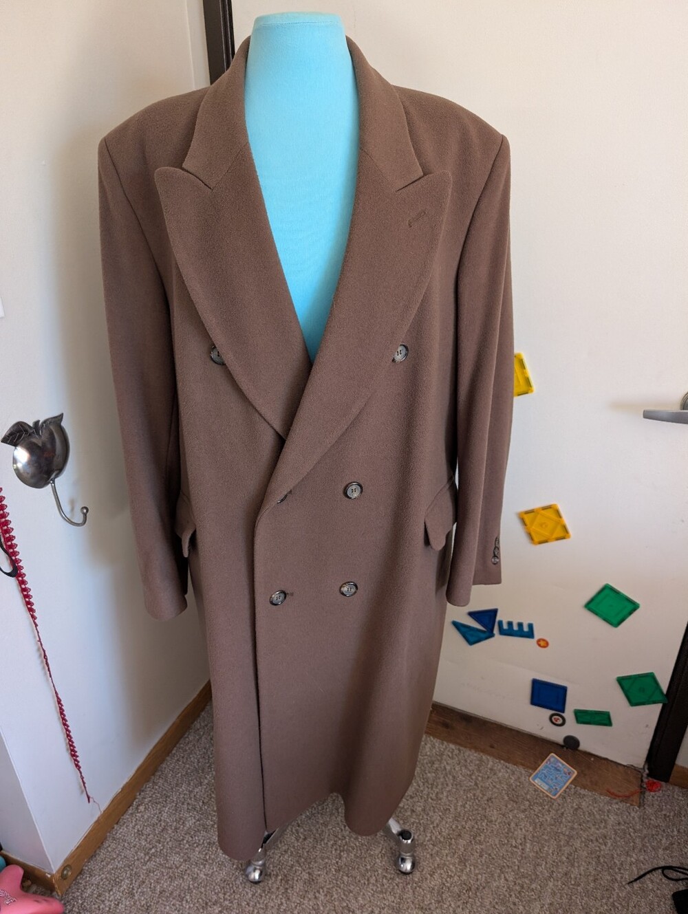 Men's Double-Breasted Brown Wool Cashmere Overcoat